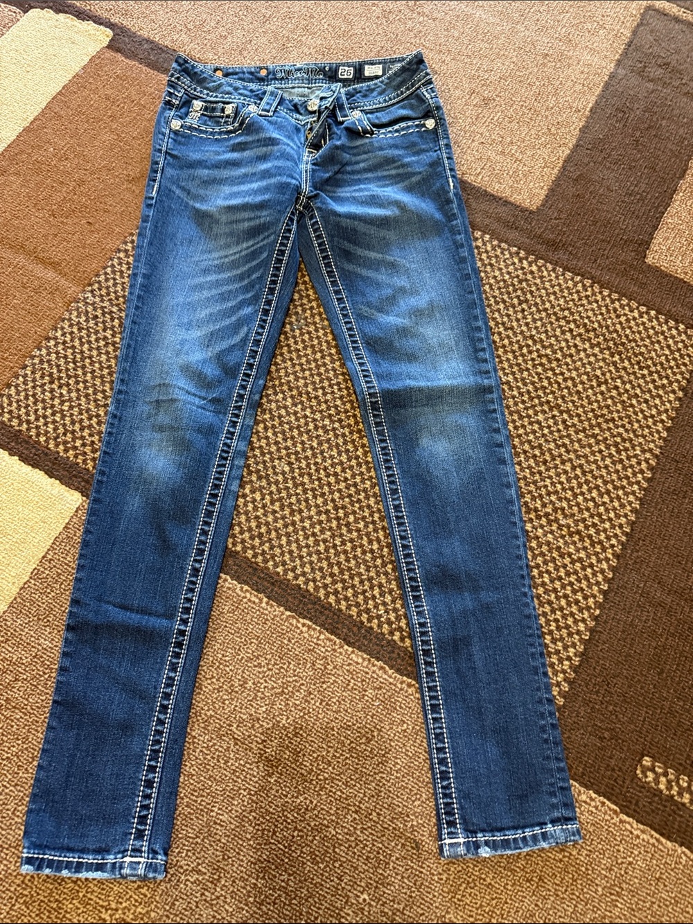 Miss Me Dark Blue Skinny Jeans with Contrast Stitching